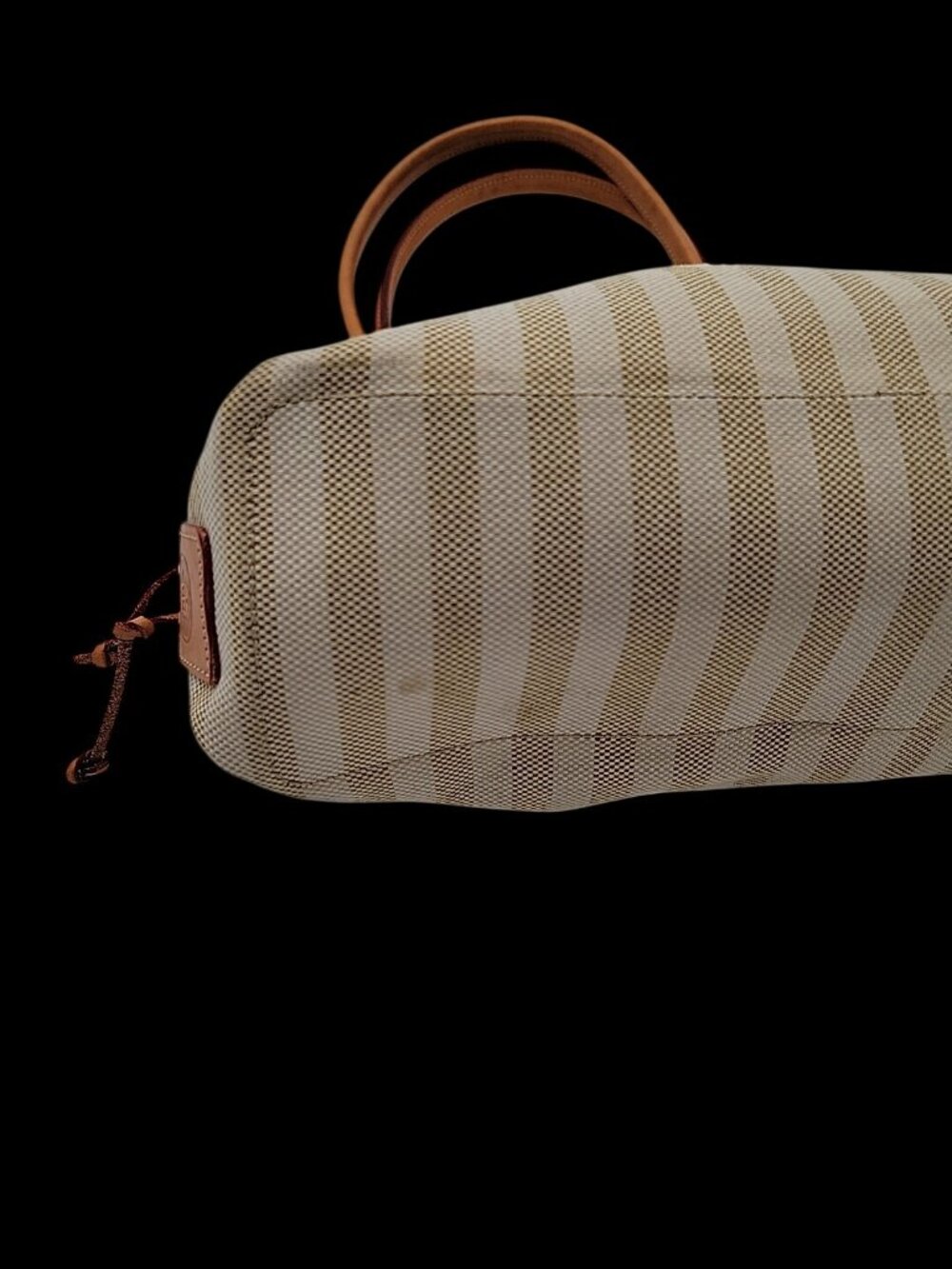 Vintage Dooney And Bourke Striped Tassel Tote Bag Leather Trip Beige & Creme - Picture 9 of 16